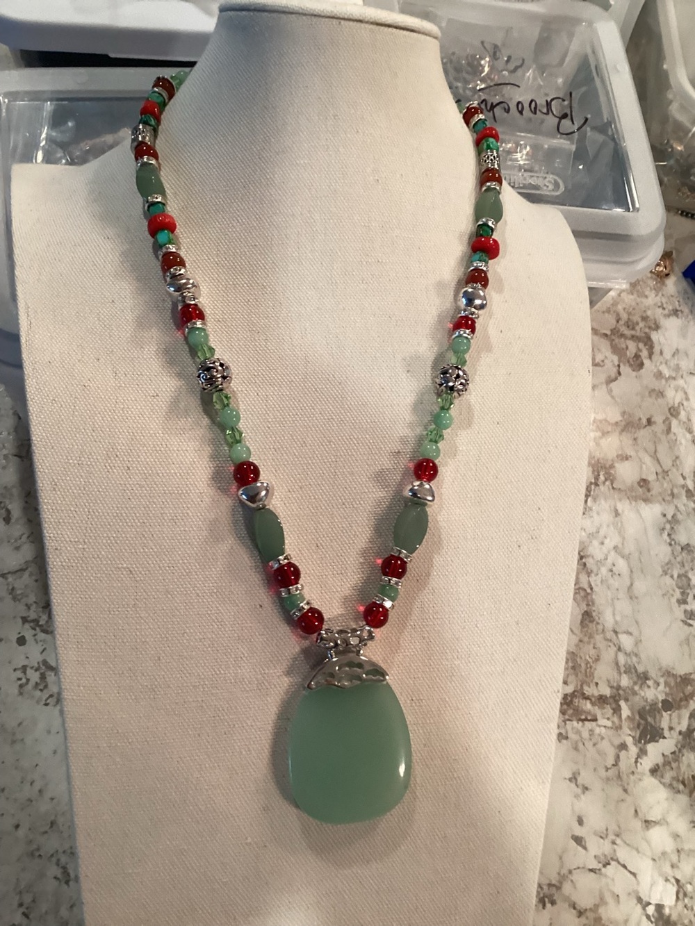 Artisan Designed Green Beaded Adventurine Pendant Necklace